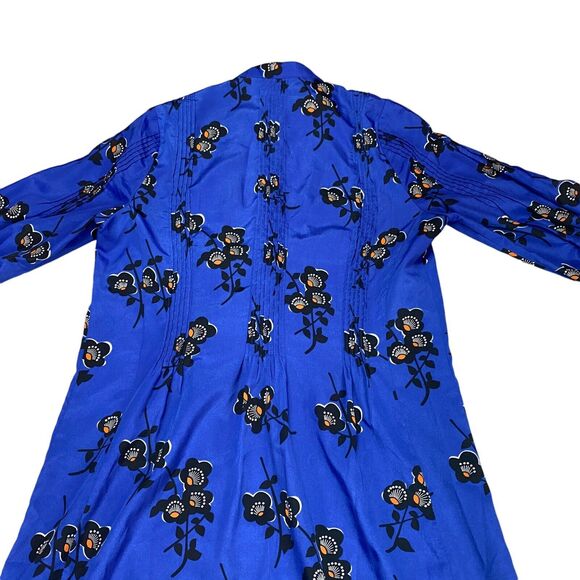 Madchen Tunic Dress Women's Size 8 Blue Floral Pleated Asymmetrical Snap Front - Picture 9 of 16
